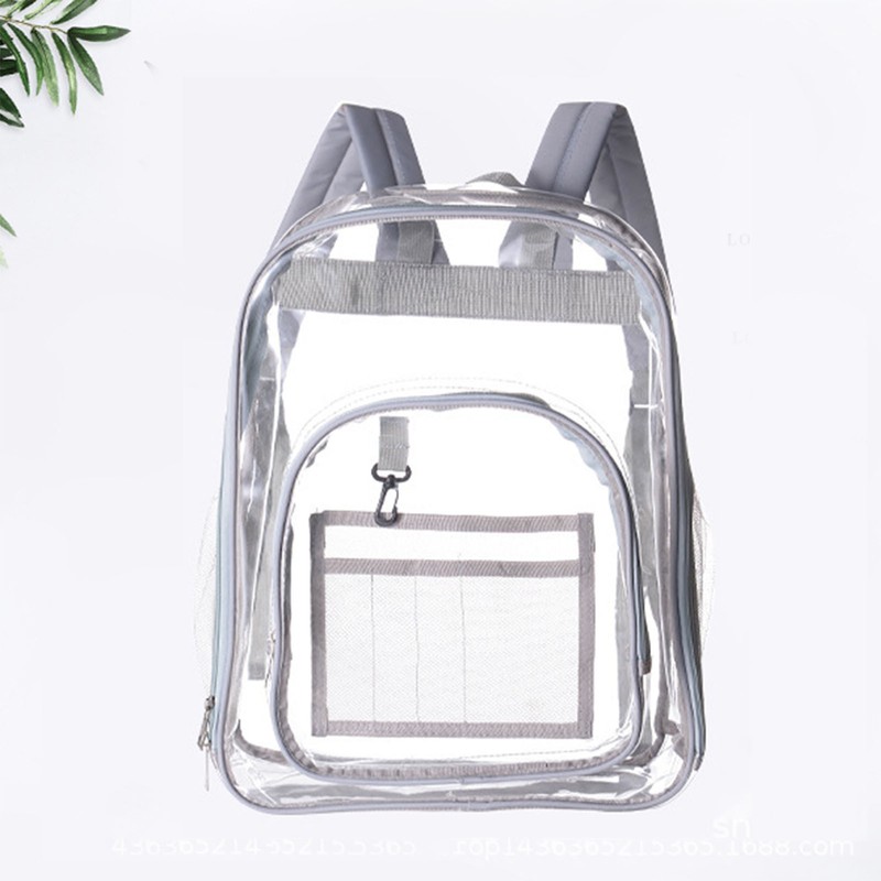 Backpack Schoolbag PVC Waterproof Gray Transparent Large Capacity for School