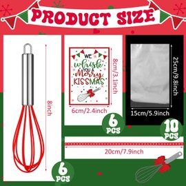 Nuogo 6 Sets Christmas Neighbor Gifts Christmas Whisk Baking Cooking Supplies Includes 8 Inch Stainless Steel Whisk, Greeting Cards, Ribbons, Plastic Bags for Kitchen Supplies Xmas Stocking Stuffers