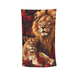 MIEPOS Cool Lion Beach Towel,32x52in,Quick-Dry Sand-Free Animal Bath Towels,Microfiber Lightweight for Travel Pool Yoga Beach Outdoor Activities Decor Accessories Gifts (Lion and Rose)