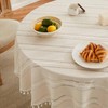 ZeeMart Hemstitched Embroidery Striped Boho Tablecloth 54 Inch Round Beige,