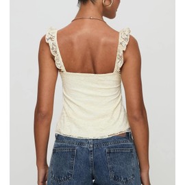 Y2k Lace Tank Top for Women Sleeveless Floral Sheer Babydoll Tops Vintage Summer Going Out Shirt Top(Yellow,M)