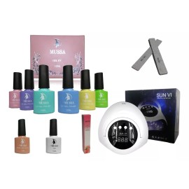 Mussa Kit Gel 6p+lampara Uv/led 168w Sunv1+base+top+aceite+lima