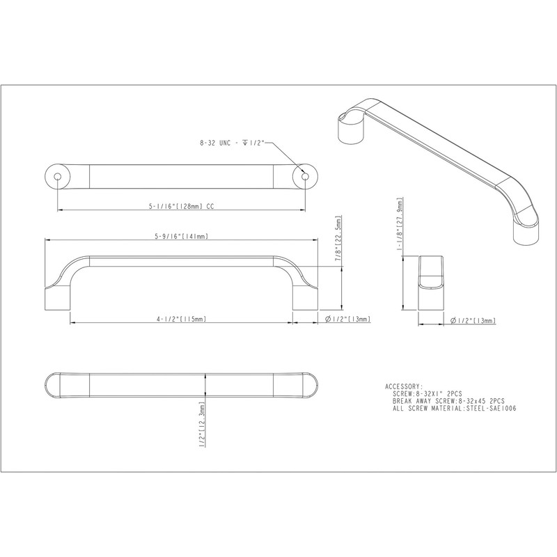 Elements 239-128SN Brenton Collection 128mm Center Scroll Cabinet Pull, Satin