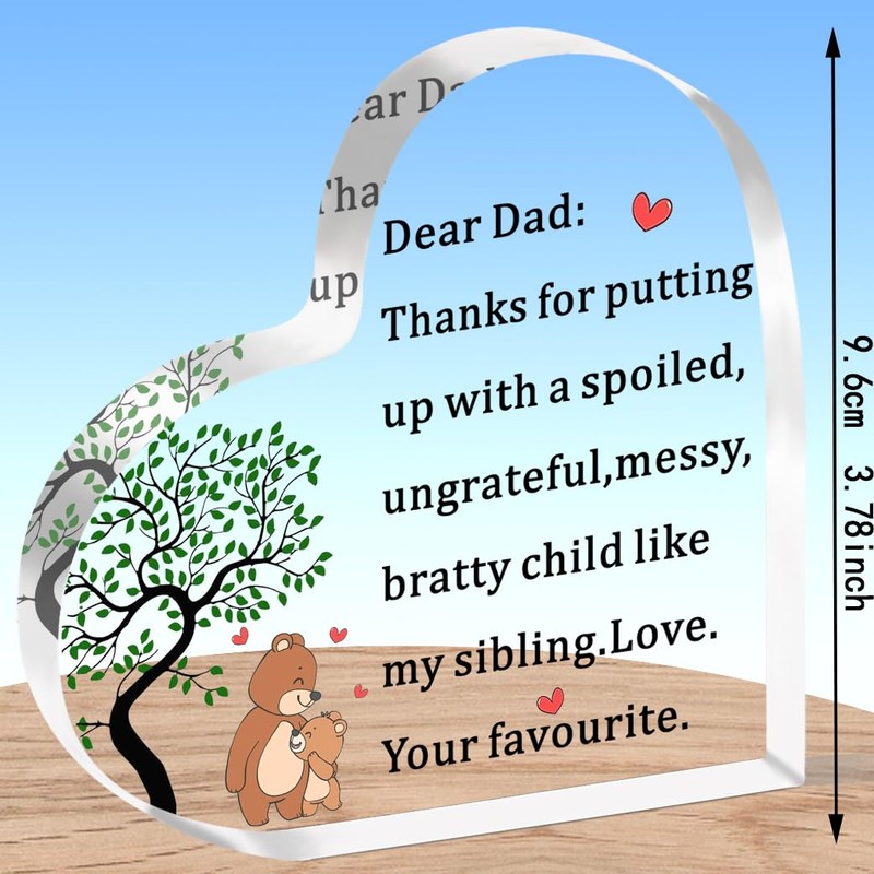 AMZQ Dad Gifts Dear Dad Heart Shaped Plaque Present Dad