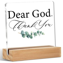 Thank You God Gifts for Women Men, Dear God Thank You Acrylic Sign, Christian Gifts for Friends Family, Shelf Decors Aesthetic Living Room Table Decor, Boho Office Decorative Signs for Home Office