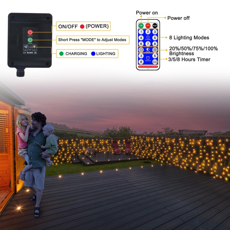 Solar Powered Curtain Lights 33ftx 3ft 500 LED Outdoor Curtain