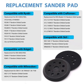 3 Pack Sander Replacement Pad for R2600 and R2601, 5 Inch 8 Holes Hook and Loop Orbital Sander Backing Pads Compatible with Ryobi RS290, RS240, RS280/RS280VS, RS281VS, P411 Random Orbit Sander