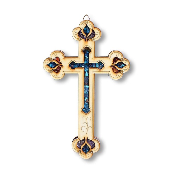 My Daily Styles Wooden Christian Cross with Simulated Gemstones Wall Plaque Decor Made in Israel