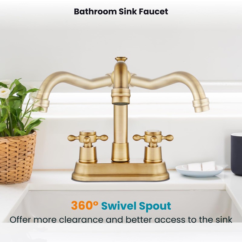 Gotonovo Antique Brass 2 Hole 4 Centerset Bathroom Sink Faucet