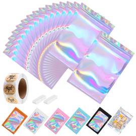 150-pack 10" x 14" Holographic Mylar Bags with Clear Window 1 Gallon Resealable Foil Pouches for Food Storage Large Smell Proof Edible Packaging Zip Bag for Gifts Jewelry and Small Business