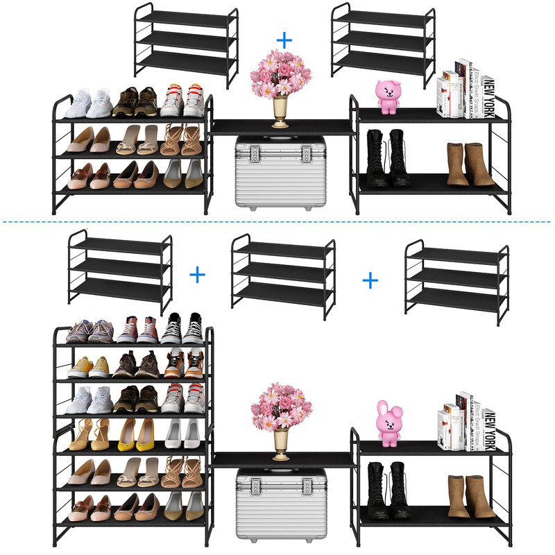 Simple Trending 3 Tier Stackable Shoe Rack, Expandable Adjustable Fabric