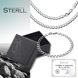 STERLL Men's Jewellery Set Necklace and Bracelet 925 Sterling Silver Jewellery Case The Best Men Gifts, Sterling Silver