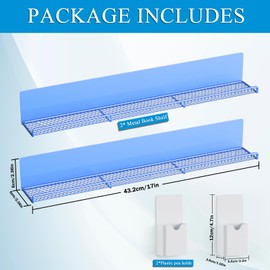 DTUQYX Metal Magnetic Book Shelf: Book Display Shelf 2 Pack Strong Adsorption with 2 Pen Containers, Durable Magnetic Shelves for Classroom, Movable Office File Book Holder, Fridge Shelf (Blue Mesh)