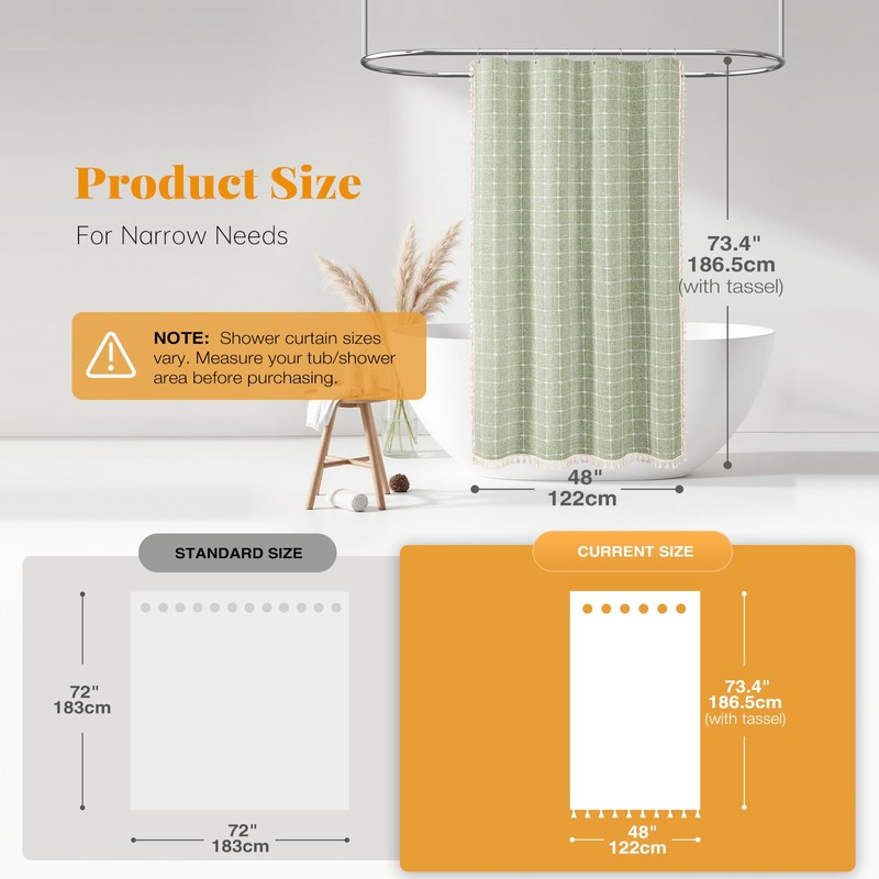 BTTN Boho Shower Stall Curtain - 48x72 Narrow Linen Ultra