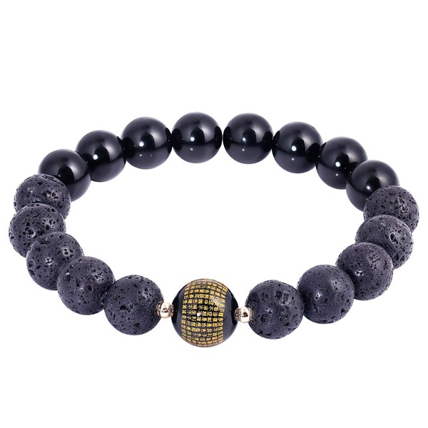Lightock Lava Stone Feng Shui Black Obsidian Bracelet for Men Women Wealth Gift Anxiety Essential Oil Diffusion 10mm