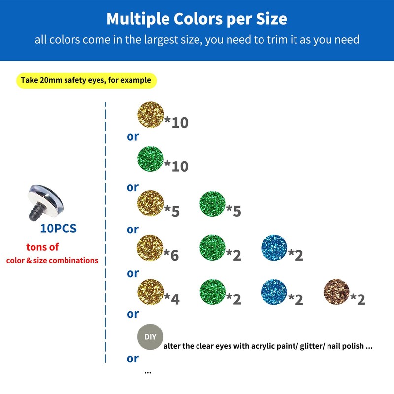 RuWfpz Glitter Safety Eyes for Crochet Toys Amigurumi Large 18-30mm