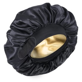 Silk Bonnet for Sleeping Double Layer Satin Bonnet Adjustable Bonnets for Black Women Sleep Cap Reversible Hair Bonnet for Curly Hair Hats(Black)
