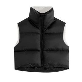 Xeoxarel Black Vest for Women, Cropped Puffer Lightweight Reversible Sleeveless Warm Outerwear Padded Gilet Pockets Black White S