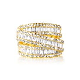 18K Yellow Gold Plated Engagement Promise Wedding Eternity Ring for Women, 3 Rows Emerald Cut Cubic Zirconia Rings Size 7