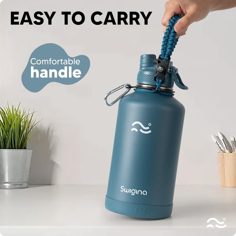 Swigina [2-IN-1 LID] 64 oz Insulated Water Bottle with Silicone