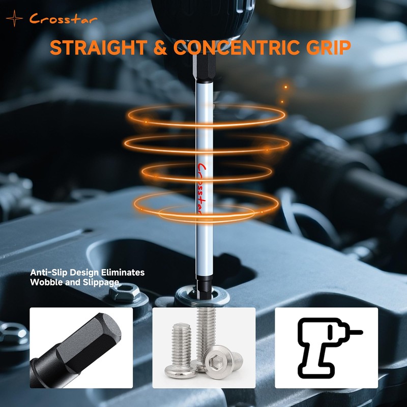 Crosstar 2-Inch Compact Hex Bit Set 20PCS (Metric & SAE)