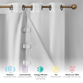 HLC.ME White Thermal Insulated 100% Blackout Curtain Liner 84 inch Grommet Panels - Complete Darkness & Privacy, Energy Efficient, Noise Reducing - 16 Rings Included (2 Panels, 50 W x 80 L inch)
