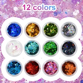Nivofu Chunky Glitter, 12 Colors Festival Glitter, Nail Glitter Powder, Face Glitter, Holographic Cosmetic Glitter for Face Body Eye Hair Nail and DIY Art (A)
