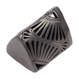 NOVICA Artisan Handmade Ceramic Pencil Holder Oaxaca Barro Negro Triangular Black Mexico Decor Accessories Office Floral Cultural [3.9in H x 3.1in W x 2.8in D] ' Oaxacan Twilight'
