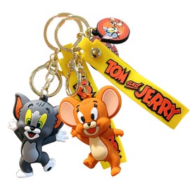 [AnT] 3D Mascot Couples Key Chain Accessories Silica Gel Car Key Ring Set of 2 with Lanyard Key Ring, dance