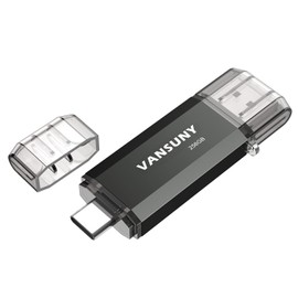 Vansuny USB Flash Drive Type-C 256GB High Speed Transfer Data USB Flash Drive 2 in 1 OTG USB 3.0 + USB C Memory Stick Dual Type C 256GB High Capacity (Black)