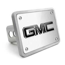 iPick Image Made for GMC 3D Logo in Black Inlay on Brush Billet Aluminum 2 inch Tow Hitch Cover