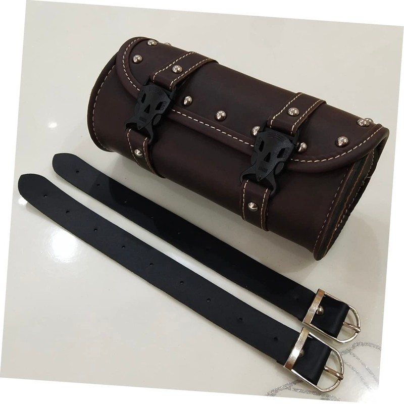 STOBAZA PU Leather Motorcycle Saddlebag Round Tool Storage Bag with