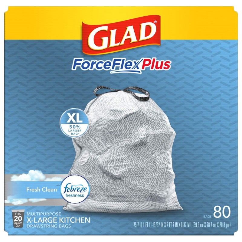 Glad Trash Bags, Force Flex Kitchen Pro Drawstring Garbage Bags,
