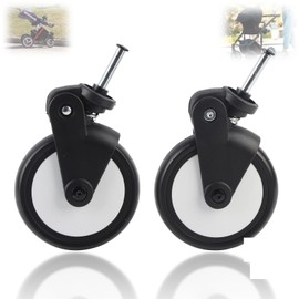 Universal Pushchair Wheels Replacement, 13 cm Wheel Diameter Rubber Wheels Accessories for Pushchairs, Easy Installation with 360 Degree Rotation (One Pair of Front Wheels)