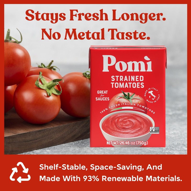 Pomì Strained Tomatoes 26.46oz (Pack of 12) - Creamy, Velvety