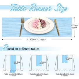 8 Pcs Light Blue Cheesecloth Table Runner 20"x120", 10FT Gauze Table Runner Boho for Wedding Reception Sheer Bridal Baby Shower Party Banquet Dining Rustic Table Decoration Tablecloth (55x300cm)