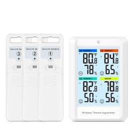 AnkiloIndoor Outdoor Thermometer Hygrometer Weather Stations, Digital Hygrometer Wireless Indoor Thermometer with Backlight, Temperature Humidity Monitor Gauge with 3 Remote Sensors, 328ft Range