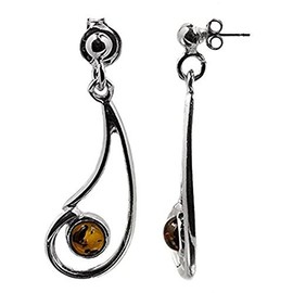 Sterling Silver Amber Drop Dangle Stud Earrings