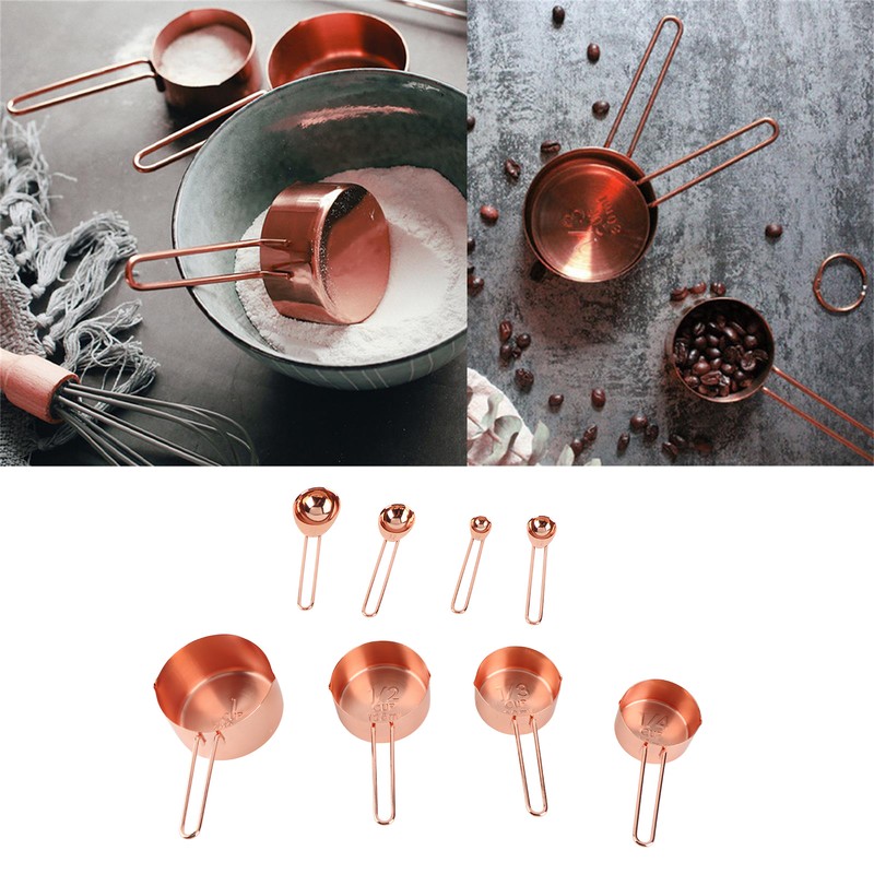 8Pcs Stainless Steel Measuring Cup Spoon Set with Scales Home