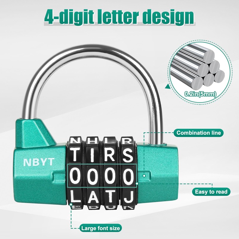 NBYT Letter Combination Padlock,Short Word or Acronym Lock, Gym Changing