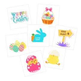 4E's Novelty Easter Temporary Tattoos 144 Pack Pre Cut - Non Toxic Easter Basket Stuffers, Goodie Bag or Egg Fillers Fake Sticker Tats for Kids and Adults, Party Favors Supplies Crafts Games
