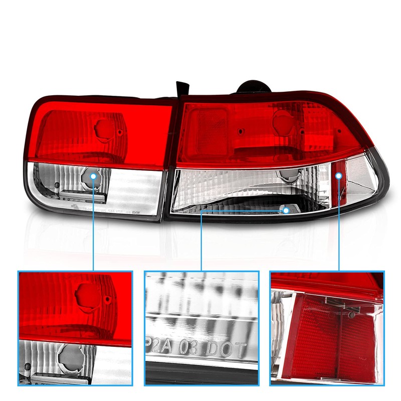 AmeriLite For 1996-2000 Honda Civic Coupe Crystal Clear Red Replacement