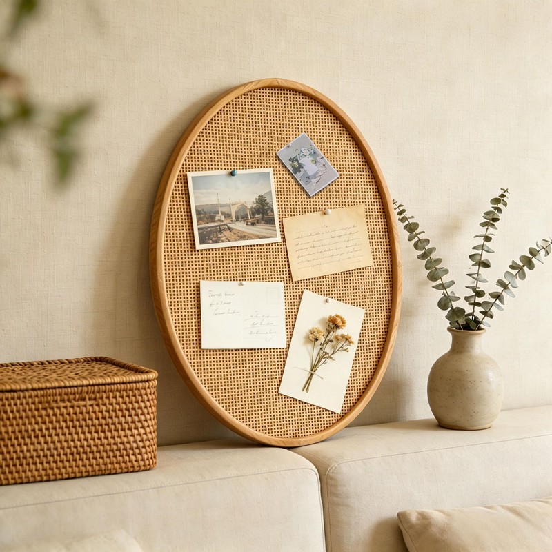 SOFE Oval Woven Rattan Bulletin Board, 20x26 Boho Pin Boards