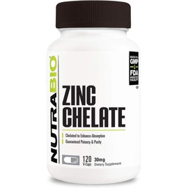NutraBio Zinc Chelate 30mg - 120 Vegetable Capsules