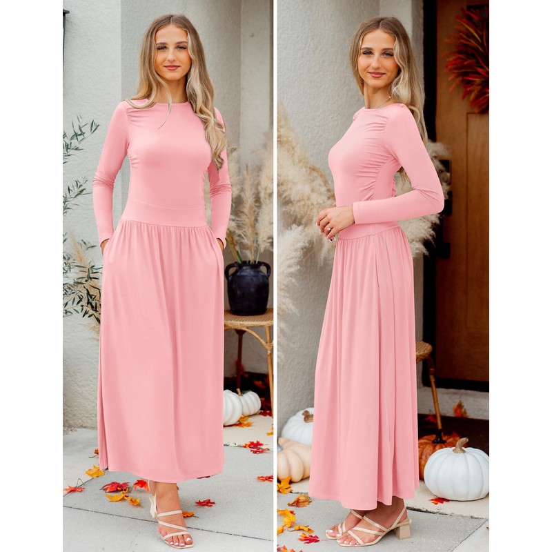 ZESICA Women's Long Sleeve Fall Maxi Dress 2025 Crewneck Knit