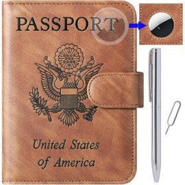Passport Holder Cover Wallet Travel Essentials Leather Travel Wallet Rfid Blocking Case for Vacation Travel Accessories for Men Women - Color: 117#Brown, Style: For Airtag
