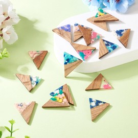 FASHEWELRY 16Pcs Triangle Shaped Wooden Earring Charms Resin Walnut Wood Charms Wood DIY Earrings Pendants for Earring Necklace Jewelry Making Accessories
