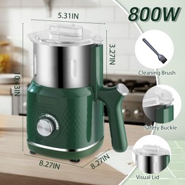 Spice Grinder Electric, 800W Herbs Coffee Grinder for Kitchen, 900g Versatile Grain Mill for Dry Nuts, Grains, Seeds, Rice, Bean and Pepper (Green)