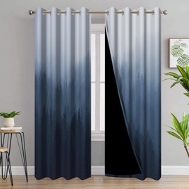 AWERT Blackout Curtains for Bedroom Navy Blue Ombre Forest Window Drapes 2 Panels for Living Room Heat Blocking 21x45inch