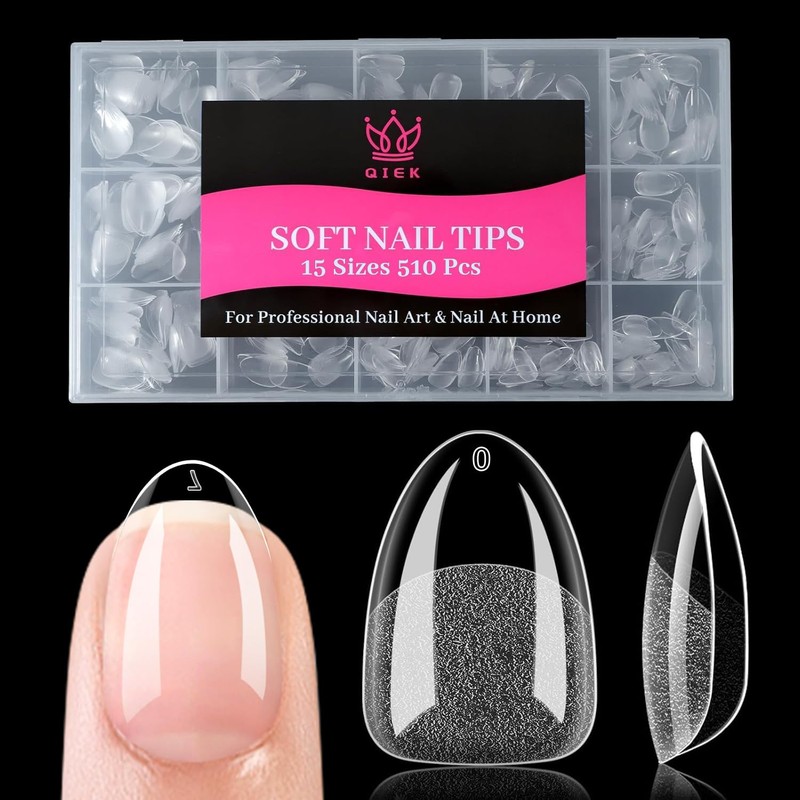 Uñas Postizas Almendradas Extra Cortas, 15 Tamaños, 510 Unidades. Uñas